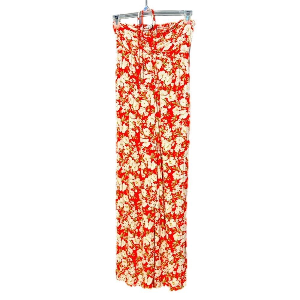 American Eagle Women’s Sz Medium orange floral pants jumpsuit w/2 side Pockets